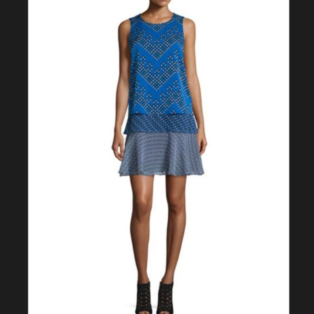 Diane von Furstenberg silk Blue Tiered Flounce LIZA Dress sz L